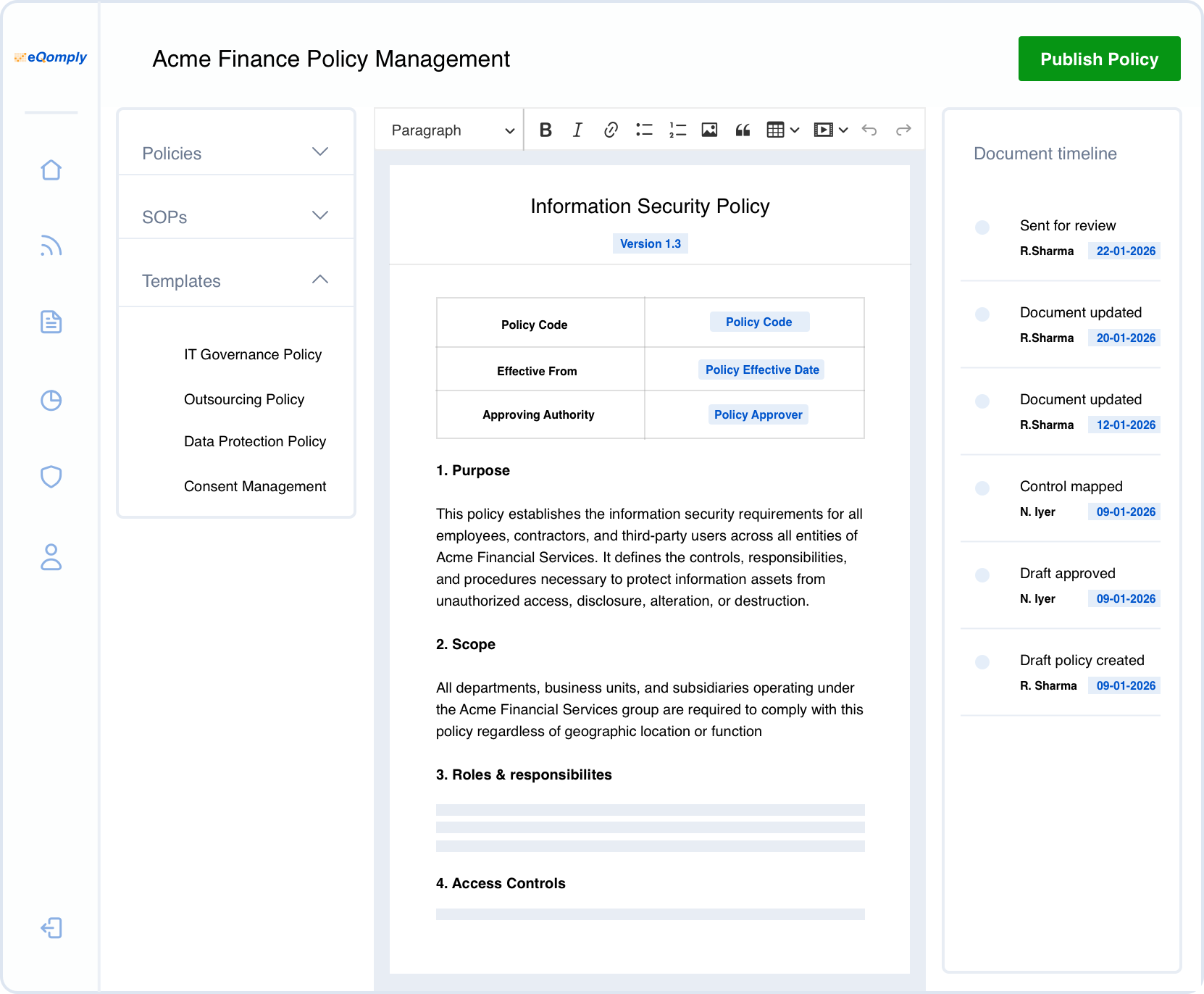 eQomply policy management software